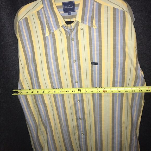 Faconnable Men's Casual Shirt Large Stripe Yellow Blue Grey Button Short Sleeve - Picture 8 of 11